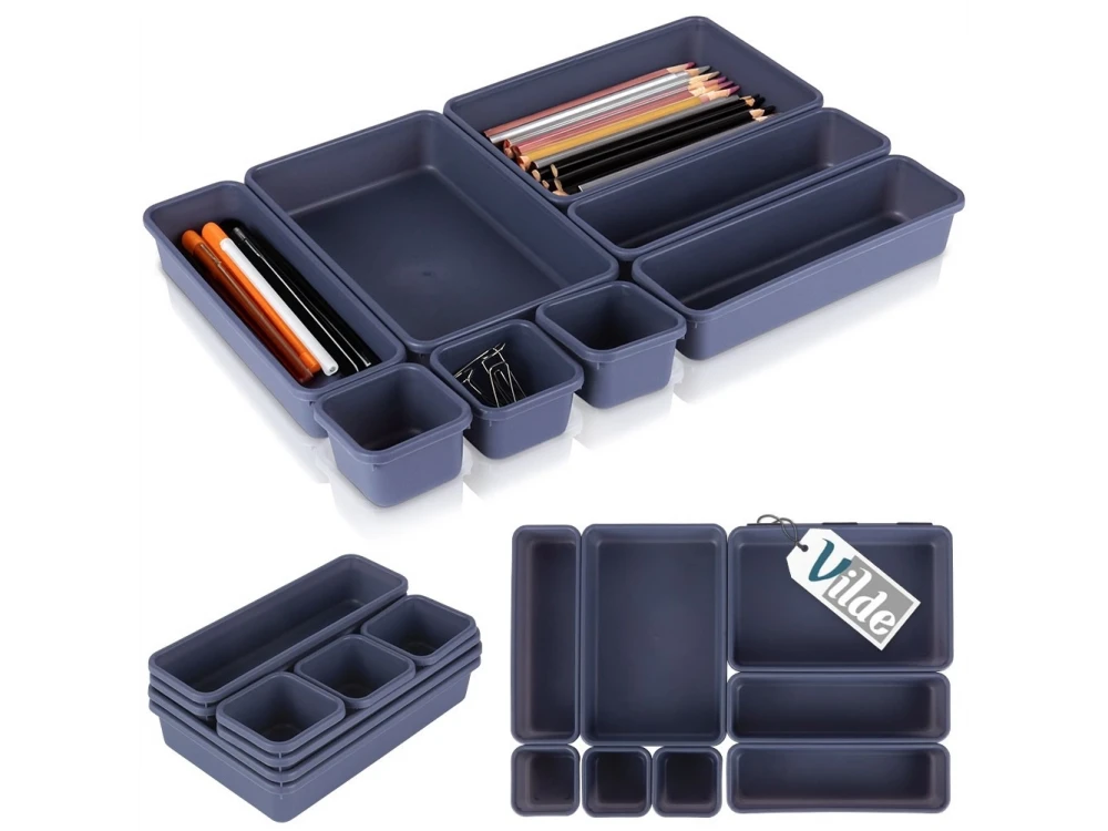 Vilde 8-piece drawer organizer system, drawer and desk organizer boxes, set of 8, black