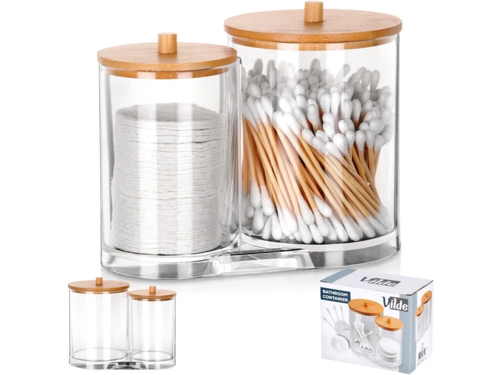 Vilde Double Cotton Swab & Cotton Pad Case with Bamboo Lid
