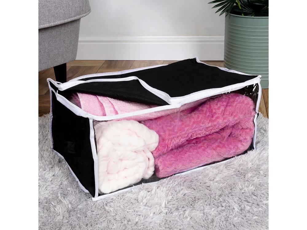 Vilde Fabric Clothes Storage Bag 27L 45x30x20cm with Window, Black