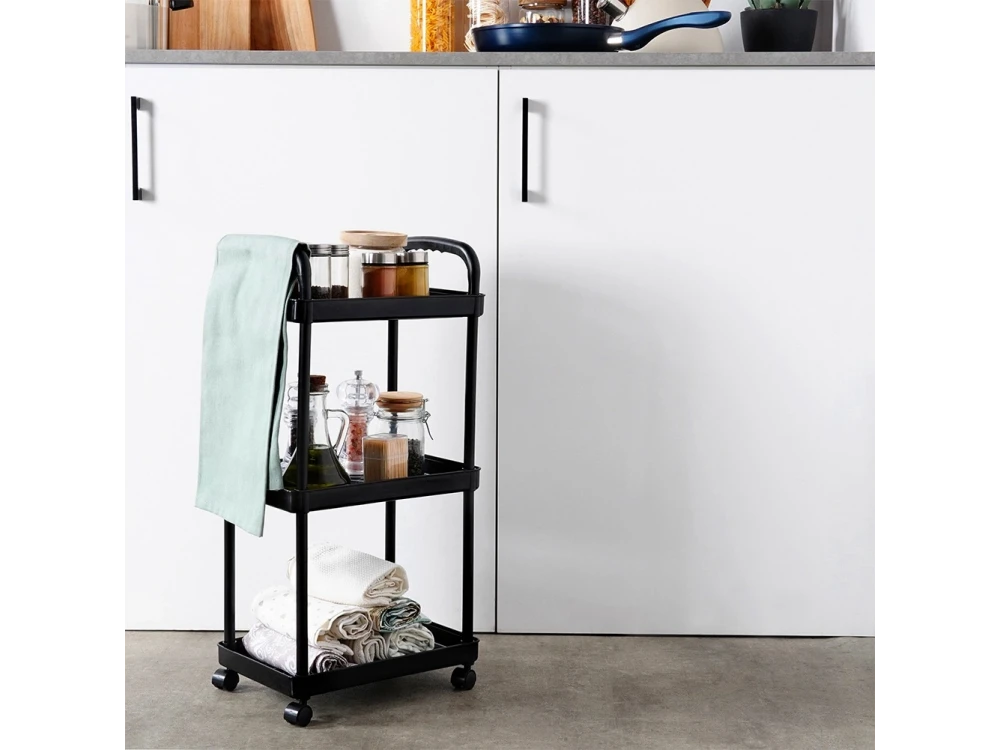 Vilde Kitchen Trolley Metal with 3 Shelves 61x30x21cm, Black
