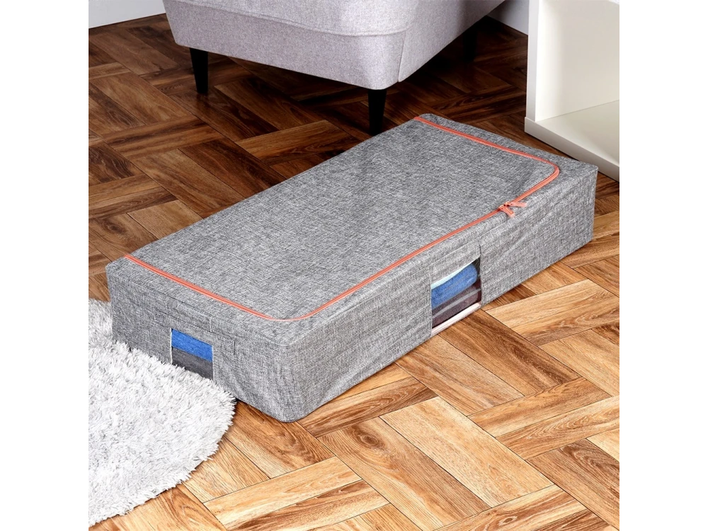 Vilde Fabric Storage Box / Clothes Storage Box 68L 95x45x16cm with 2 Openings/Window, Gray