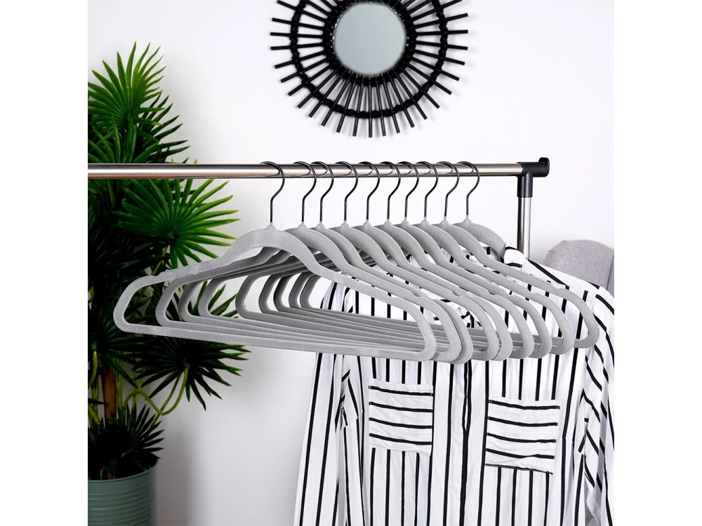Vilde Velvet Clothes Hangers Set of 10pcs with Rotating Hook, Gray