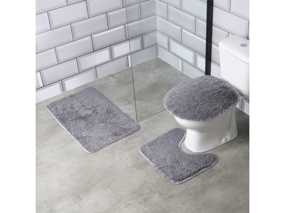 Vilde Non-Slip Bath & Basin Mats Set of 3pcs, Gray