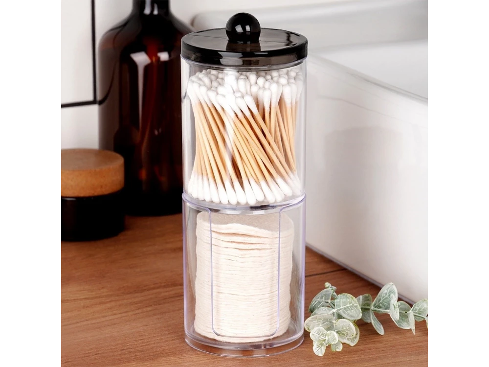 Vilde 2-Tier Cotton Swab & Cotton Pad Case with Lid Black