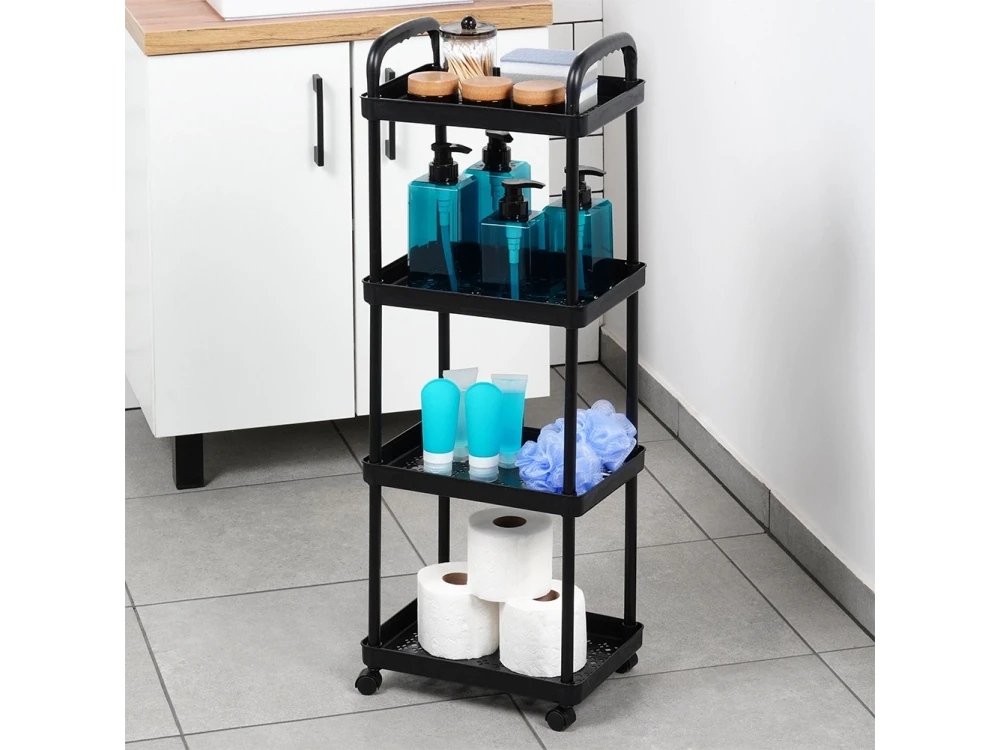 Vilde Trolley / Storage Rack with 4 Shelves 86x30x21cm, Black