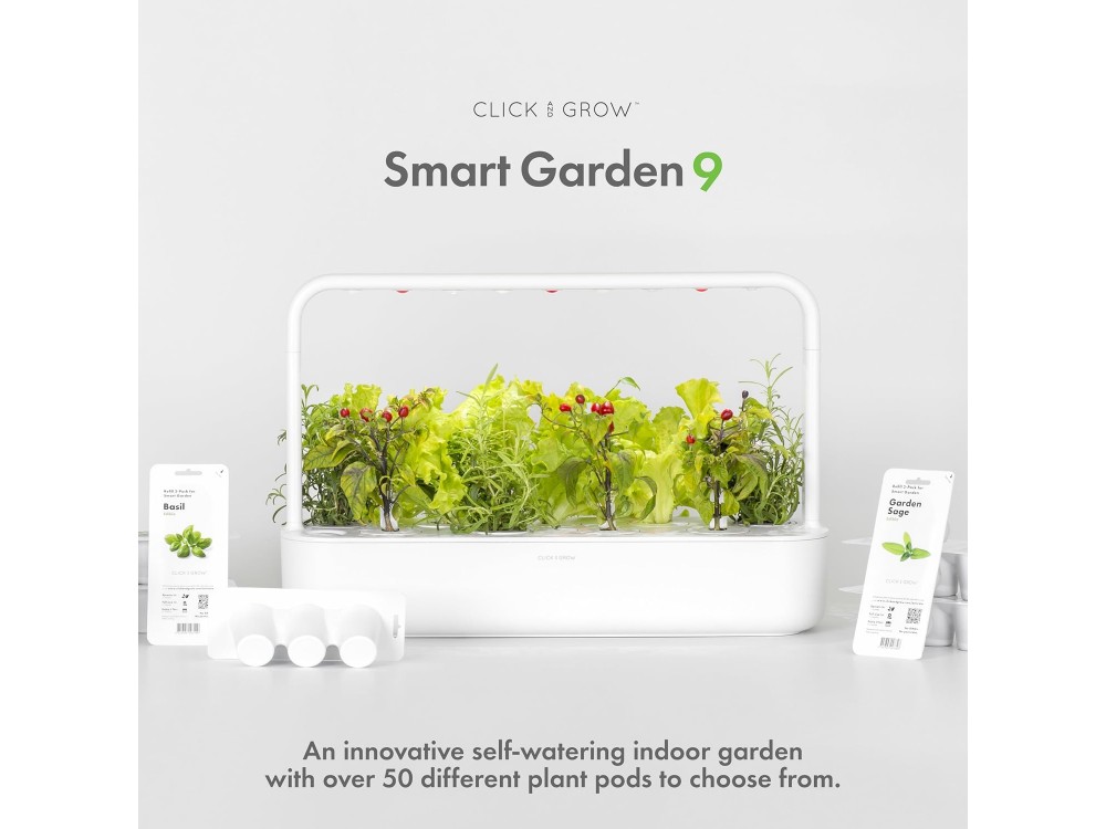 Click and Grow The Smart Garden 9, Έξυπνη Ζαρντινιέρα με 3 Pods Βασιλικού, Beige