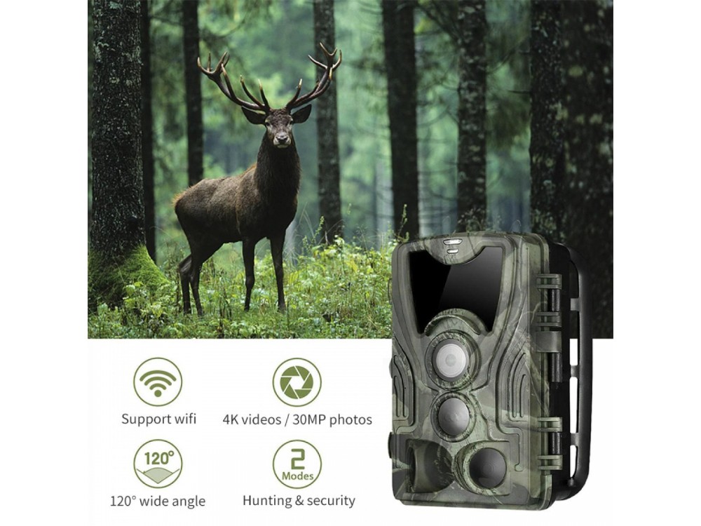 K&F Concept Αδιάβροχη Κάμερα Κυνηγιού Νυχτερινής Λήψης 4K, IP65, 30MP, WiFi, ΑPP & Ανίχνευση Κίνησης (20μ)