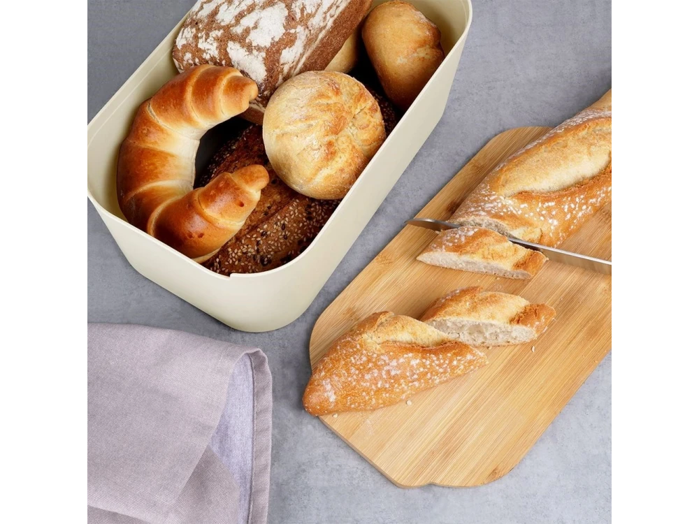 Vilde Premium Bread Bin, Bread Bin with Bamboo Cutting Board 33x18.5x12cm, Cream