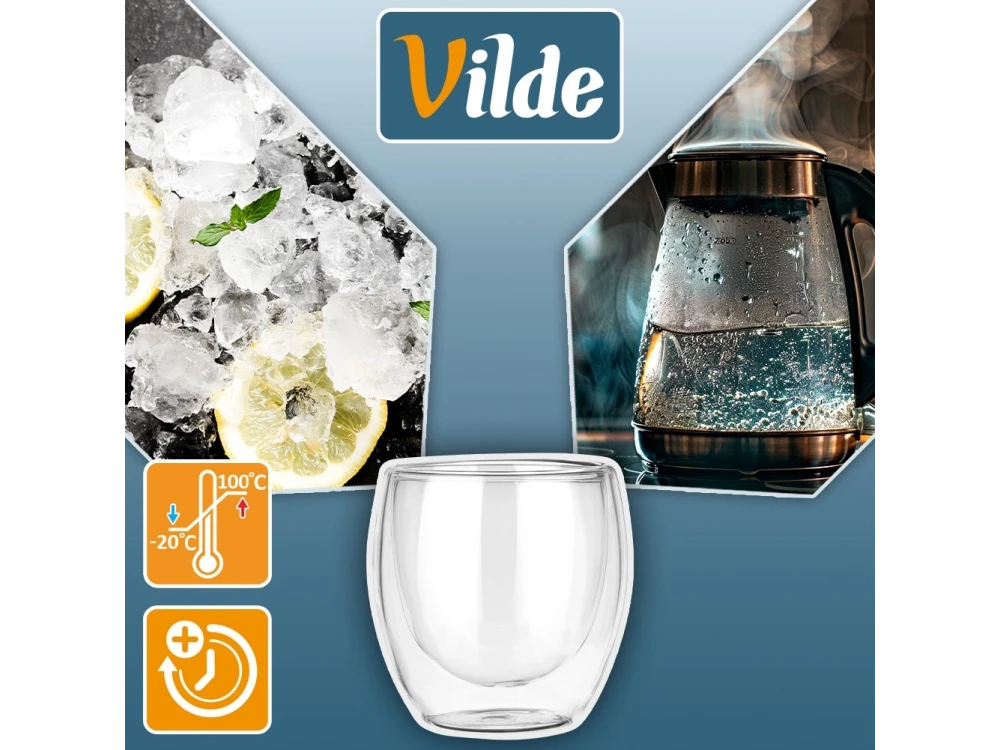 Vilde Premium Double Walled Glass, Espresso / Cappuccino Cups Set of 2 280ml Made of Double Borosilicate Glass