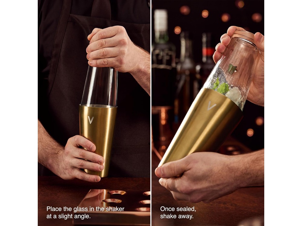VonShef Gold Cocktail Set 6pcs., Stainless Steel Cocktail Set with 550ml Shaker, Gold