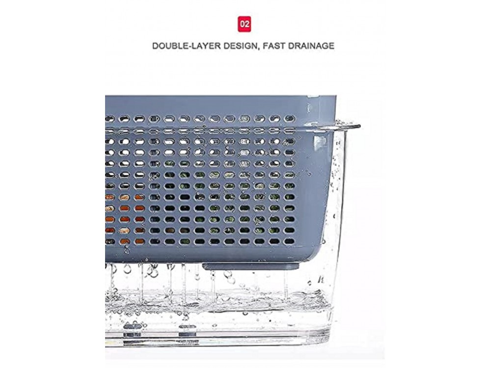 AJ Refrigerator Drain Basket, Δοχείο Αποθήκευσης Ψυγείου για Φρούτα & Λαχανικά Με Αποσπώμενο Σουρωτήρι , White