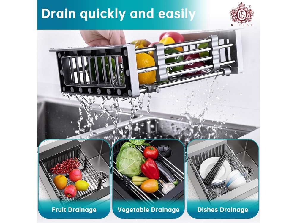 AJ Extendable Sink Dish Drying Rack, Στεγνωτήρας Νεροχύτη Επεκτεινόμενος 28-45 x 22 x 11cm, Black