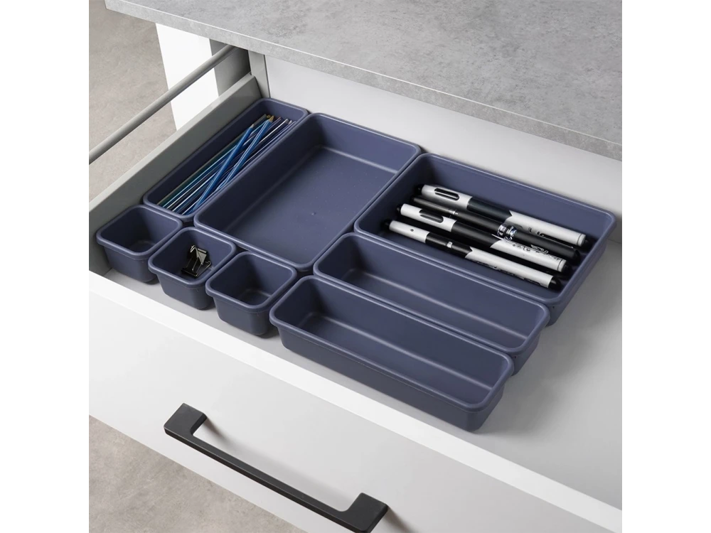 Vilde 8-piece drawer organizer system, drawer and desk organizer boxes, set of 8, black
