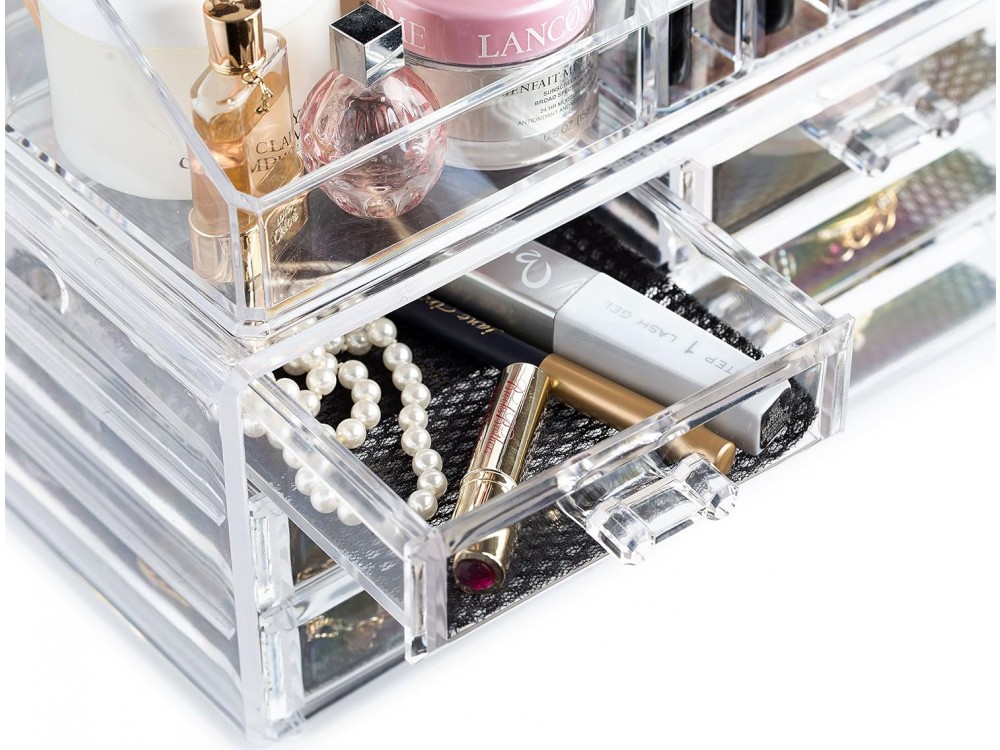 AJ Makeup & Cosmetics Organizer with 4 Drawers, Cosmetics & Accessories Drawer, Transparent