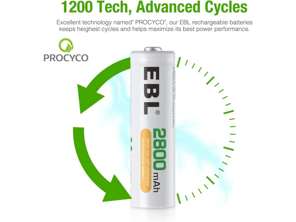 EBL AA Ni-MH Rechargeable Batteries 2800mAh 1.2V 4pcs