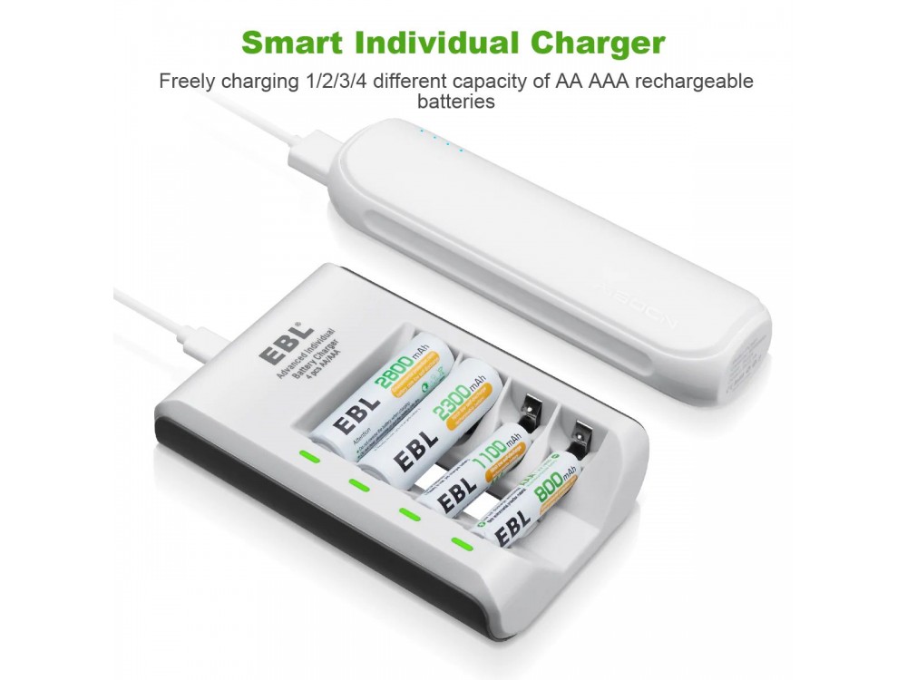 EBL C807 4 Slot Ni-Cd/Ni-MH AA/AAA Battery Charger with USB Power Adapter