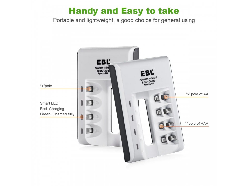 EBL C807 4 Slot Ni-Cd/Ni-MH AA/AAA Battery Charger with USB Power Adapter