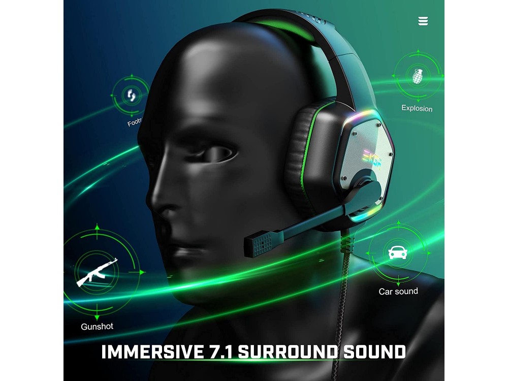 EKSA E1000 RGB Gaming Headset 7.1 Surround Sound & Noise-cancelling Microphone (PC / PS4 / PS5 / Xbox / Switch / Mac), Green