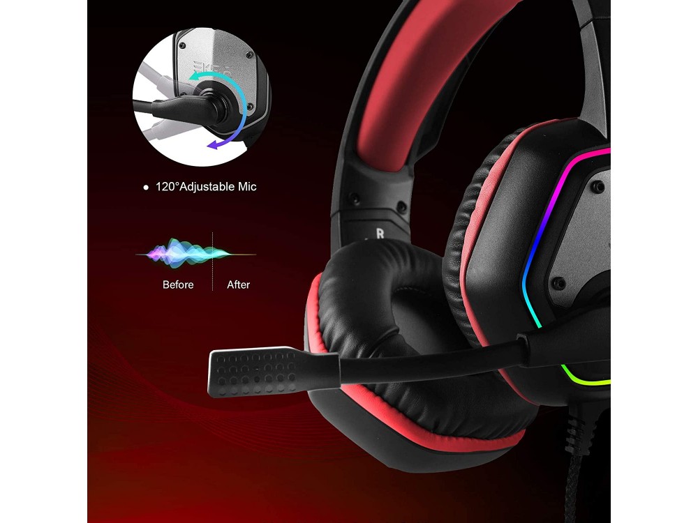 EKSA E1000 RGB Gaming Headset 7.1 Surround Sound & Noise-cancelling Microphone (PC / PS4 / PS5 / Xbox / Switch / Mac), Red