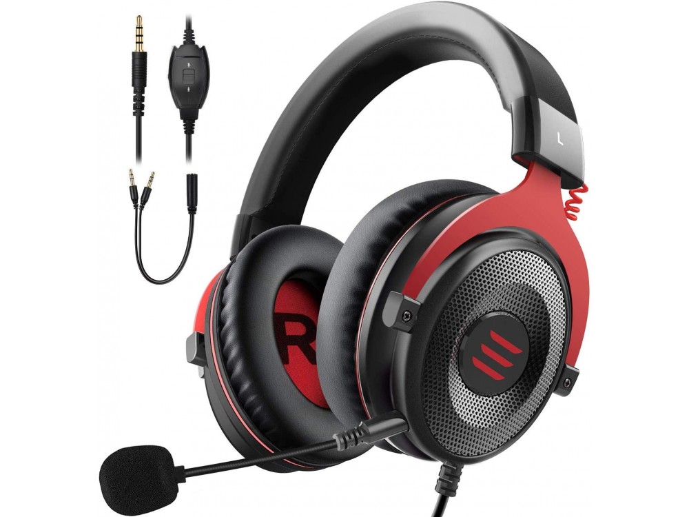 EKSA E900 Gaming Headset 7.1 Surround Sound & In-line Noise-cancelling Mic (PC / PS4 / PS5 / Xbox / ect.), Black / Red