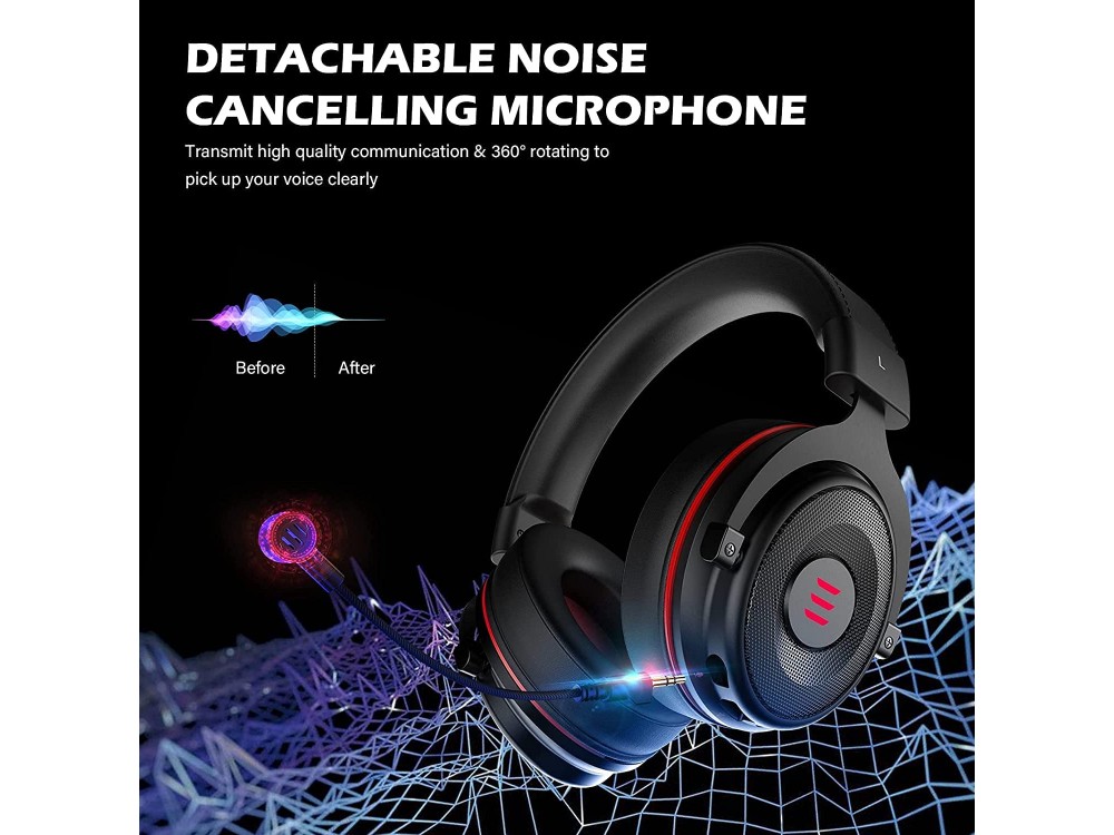 EKSA E900 Pro LED Gaming Headset 7.1 Surround Sound & In-line Noise-cancelling Mic (PC / PS4 / PS5 / Xbox / κ.α.), Black