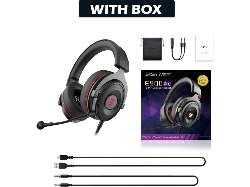 EKSA E900 Pro LED Gaming Headset 7.1 Surround Sound & In-line Noise-cancelling Mic (PC / PS4 / PS5 / Xbox / κ.α.), Black