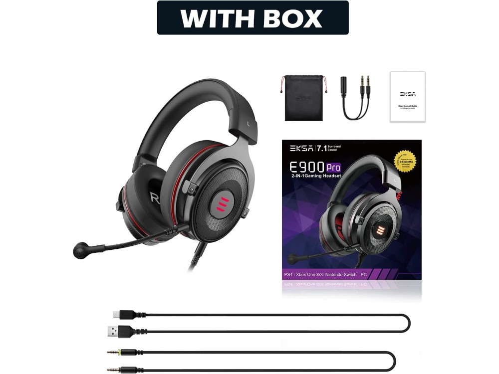 EKSA E900 Pro LED Gaming Headset 7.1 Surround Sound & Αφαιρούμενο Noise-cancelling Mic (PC / PS4 / PS5 / Xbox / κ.α.), Black