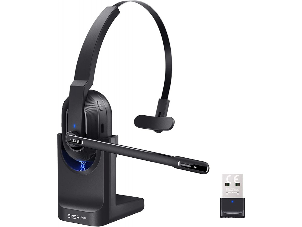 EKSA H5 Trucker Bluetooth + USB Dongle Headset με AI Auto Noise-cancelling Microphone & Fast Charging Dock, Μαύρο