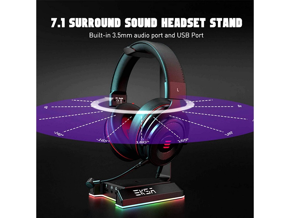 EKSA W1 Multi Function Headphone Stand & Hanger RGB, Βάση / Stand για Headset / Ακουστά & 2*USB Hub + 3*AUX