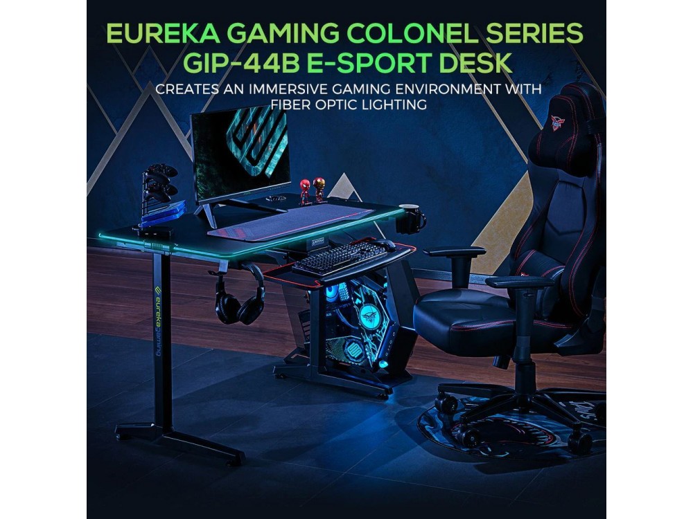 Eureka Ergonomic I44 Gaming Desk with Led Lights, Γραφείο Υπολογιστή Carbon Fiber με RGB, Black