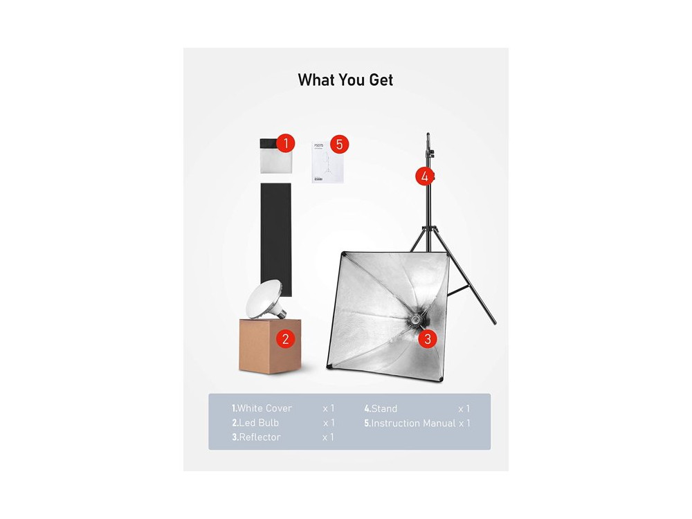 ESDDI PS075 Soft Box Kit Επαγγελματικό σετ φωτισμού για στούντιο φωτογράφισης 50x50cmμε CFL Bulb, 450W, 5400K