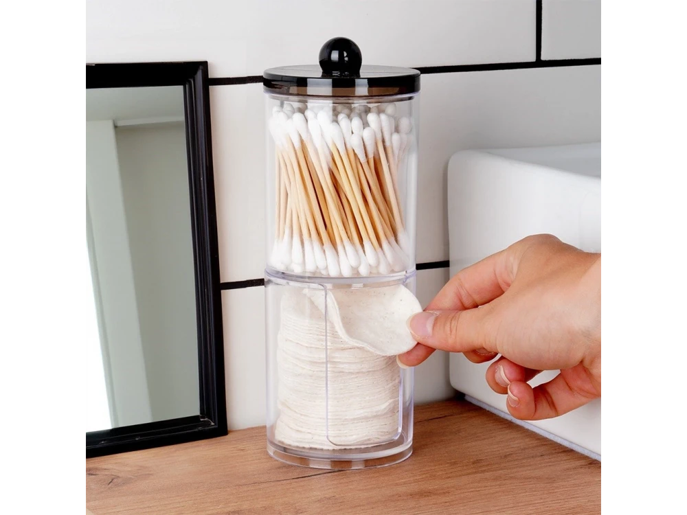Vilde 2-Tier Cotton Swab & Cotton Pad Case with Lid Black