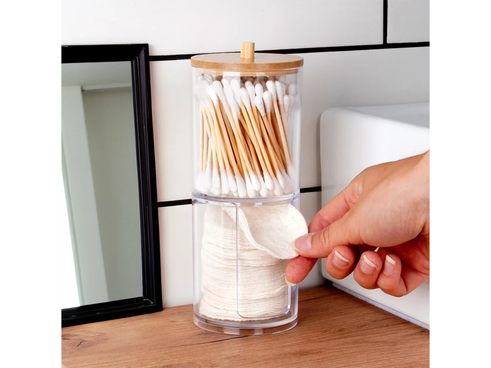Vilde 2-Tier Cotton Bud & Cotton Case with Bamboo Lid
