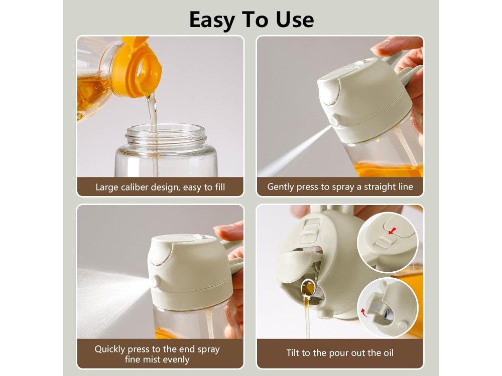 AJ Oil Sprayer for Cooking 470ml, Γυάλινο Δοχείο Λαδιού Σπρέι, White