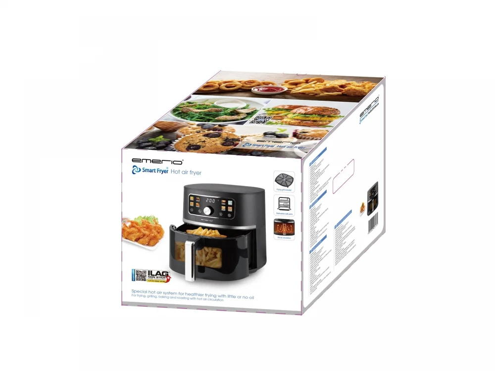 Emerio Air Fryer, XL 5.7lt Air Fryer for Healthy Cooking, PFAS-Free, Color Display + Viewing Window