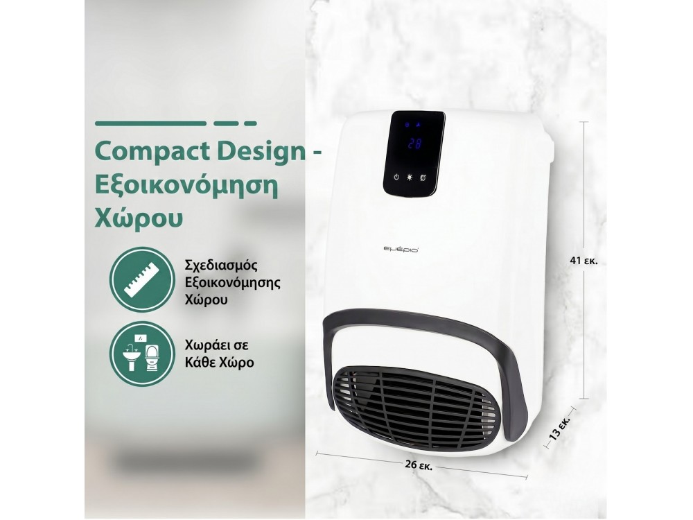 Emerio Bathroom Heater 2000W, Bathroom Fan Heater with Timer & Control, White