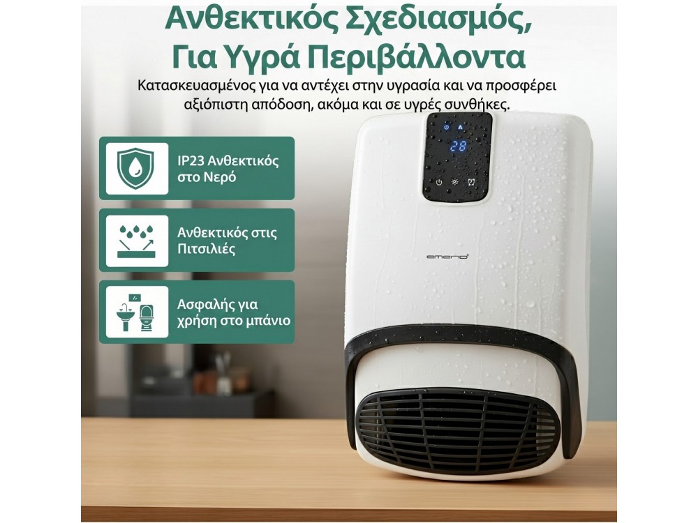 Emerio Bathroom Heater 2000W, Bathroom Fan Heater with Timer & Control, White