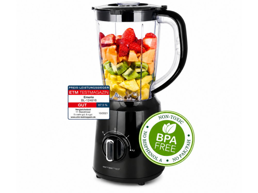 Emerio Blender, Μπλέντερ για Smoothies 500W, Κανάτα 1,5L, Λεπίδες από Ανοξείδωτο Ατσάλι & Λειτουργία Θρυμματίσματος Πάγου