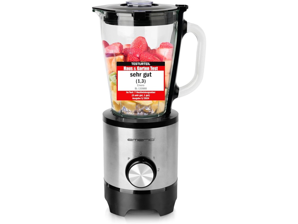 Emerio Blender with Glass Jug 1.5lt, Blender for Smoothies with Adjustable Speed ​​+ Pulse Function