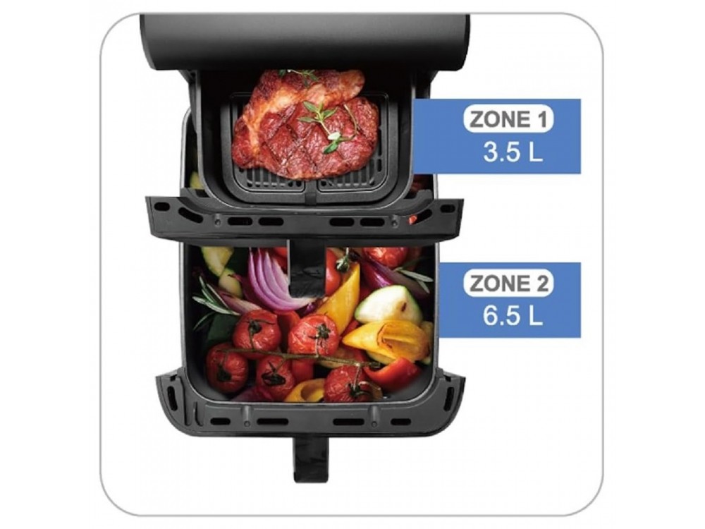 Emerio Double Chamber Vertical XL Air Fryer 2500W, Vertical Air Fryer 2 Chambers (3.5lt + 6.5lt) with Touch Screen & Sync Finish