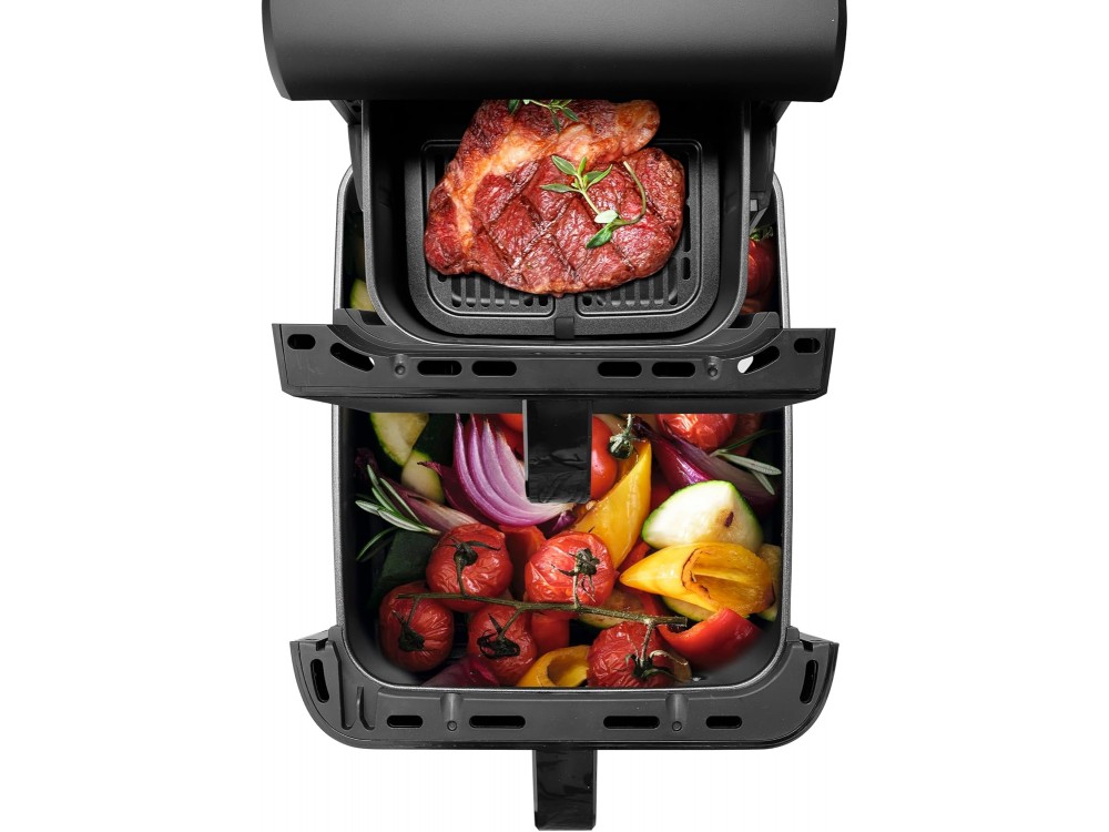 Emerio Double Chamber Vertical XL Air Fryer 2500W, Vertical Air Fryer 2 Chambers (3.5lt + 6.5lt) with Touch Screen & Sync Finish