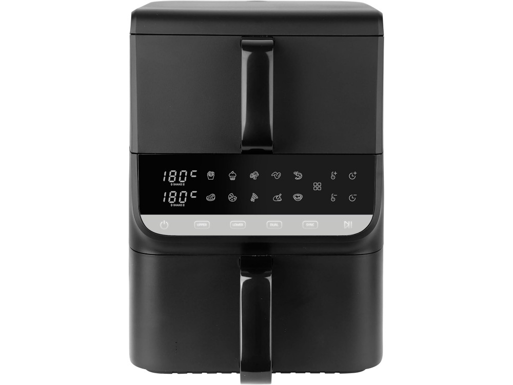 Emerio Double Chamber Vertical XL Air Fryer 2500W, Vertical Air Fryer 2 Chambers (3.5lt + 6.5lt) with Touch Screen & Sync Finish