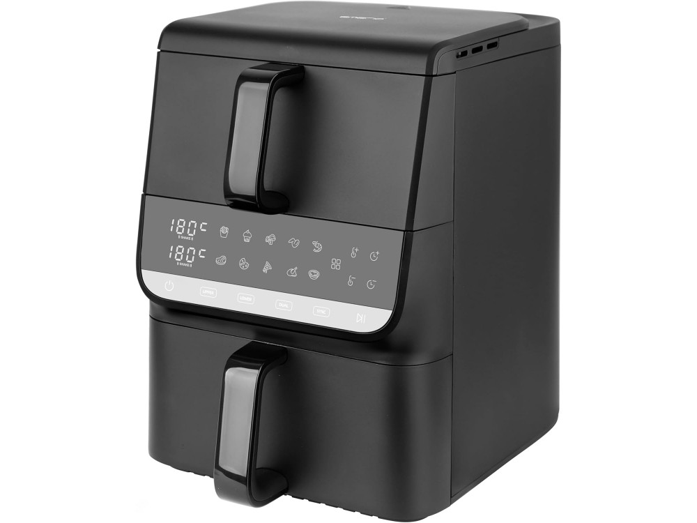 Emerio Double Chamber Vertical XL Air Fryer 2500W, Vertical Air Fryer 2 Chambers (3.5lt + 6.5lt) with Touch Screen & Sync Finish