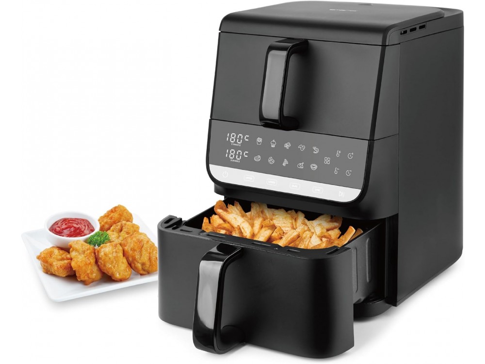 Emerio Double Chamber Vertical XL Air Fryer 2500W, Vertical Air Fryer 2 Chambers (3.5lt + 6.5lt) with Touch Screen & Sync Finish