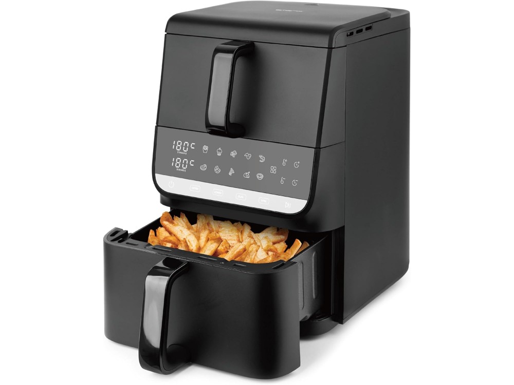 Emerio Double Chamber Vertical XL Air Fryer 2500W, Vertical Air Fryer 2 Chambers (3.5lt + 6.5lt) with Touch Screen & Sync Finish