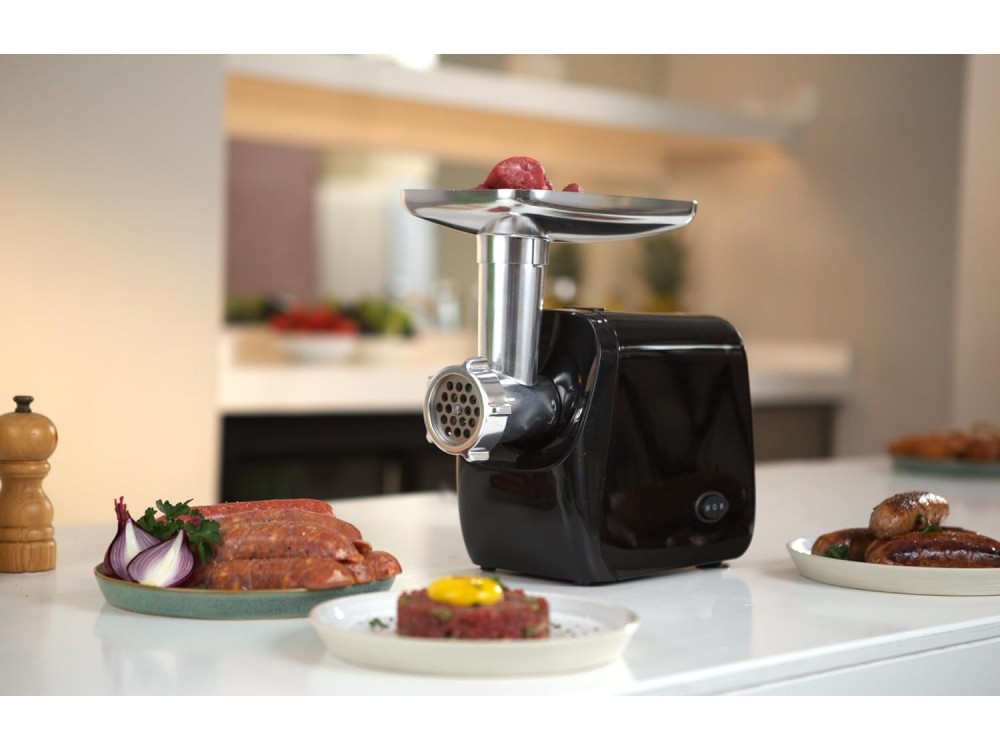 Emerio Electric Meat Grinder 2500W, Minced Meat Grinder with 3 Levels & Accessories for Meatballs, Sausages & Biscuits, Black