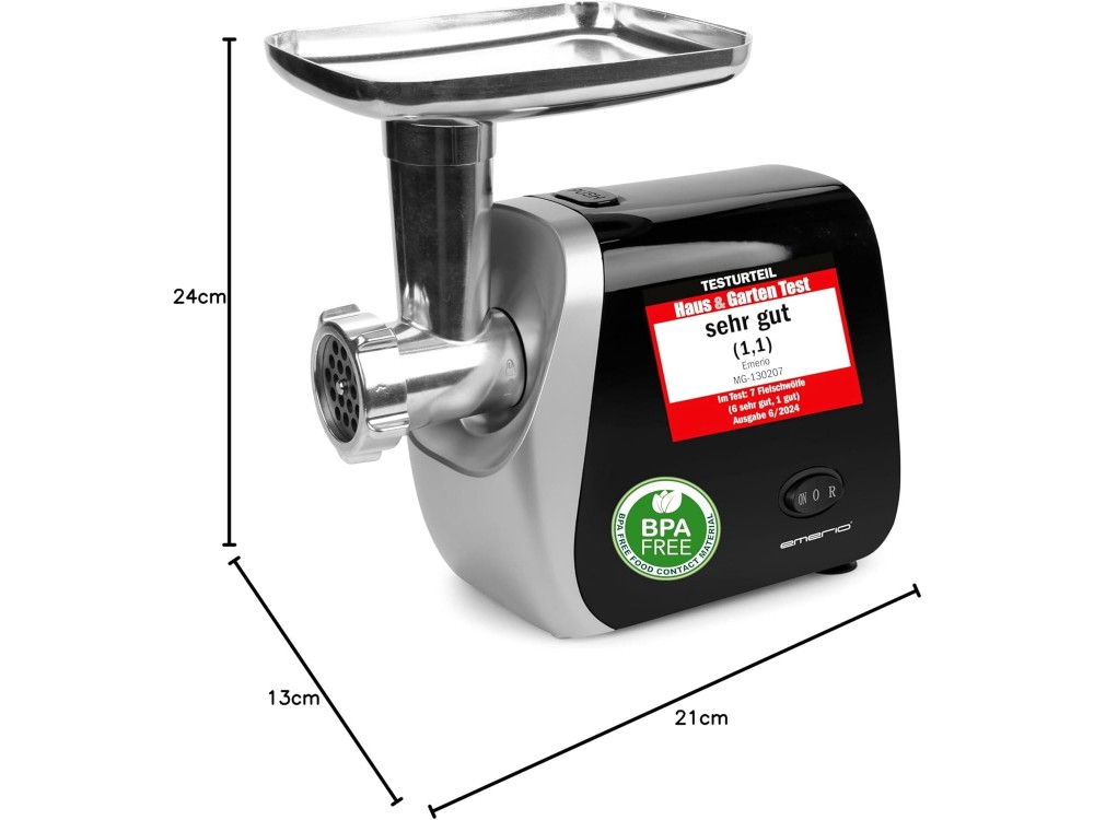 Emerio Electric Meat Grinder 2500W, Minced Meat Grinder with 3 Levels & Accessories for Meatballs, Sausages & Biscuits, Black