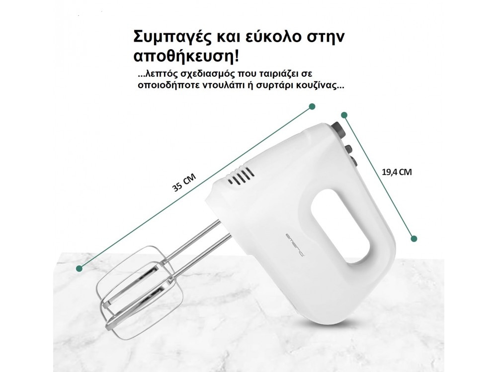 Emerio Electric Mixer 250W, Electric Hand Mixer with 6 Speeds, Turbo mode & 1.4m Cable, White