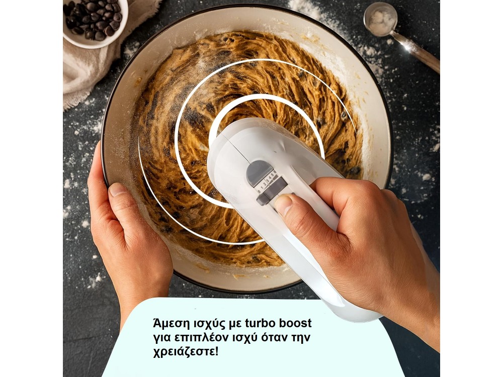 Emerio Electric Mixer 250W, Electric Hand Mixer with 6 Speeds, Turbo mode & 1.4m Cable, White