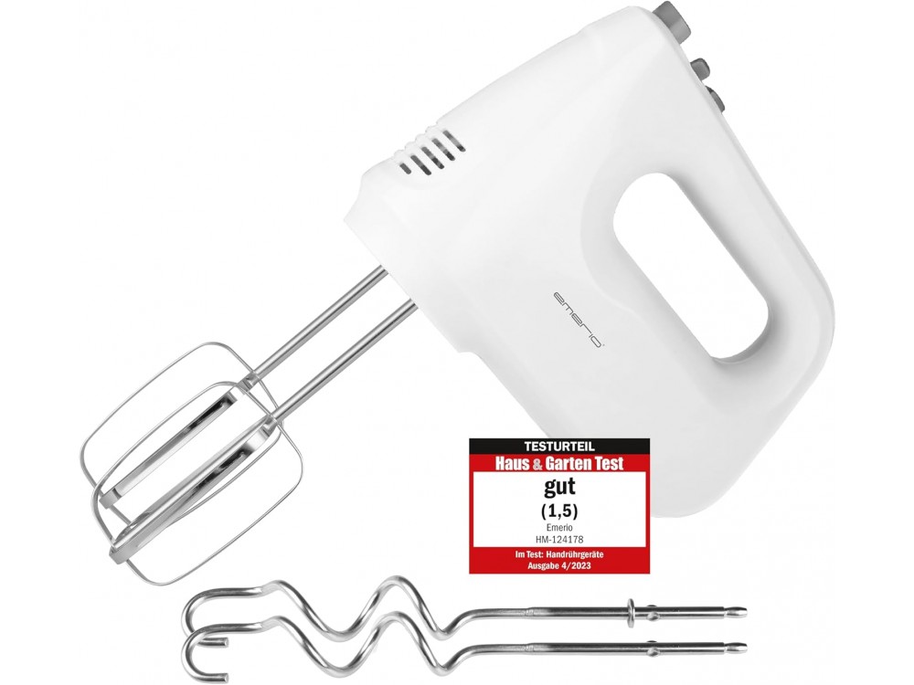 Emerio Electric Mixer 250W, Electric Hand Mixer with 6 Speeds, Turbo mode & 1.4m Cable, White